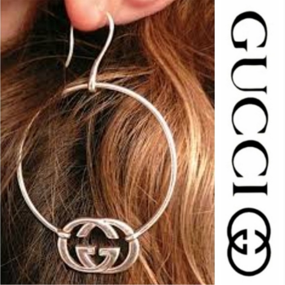NIB GUCCI GG Britt 925 Silver Hoop Earrings w/ Pouch - Picture 5 of 15